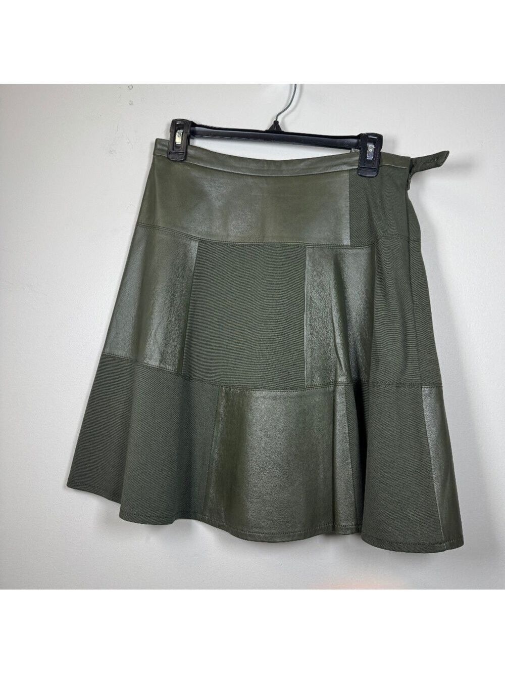 W by Worth Olive A-Line Skirt leather